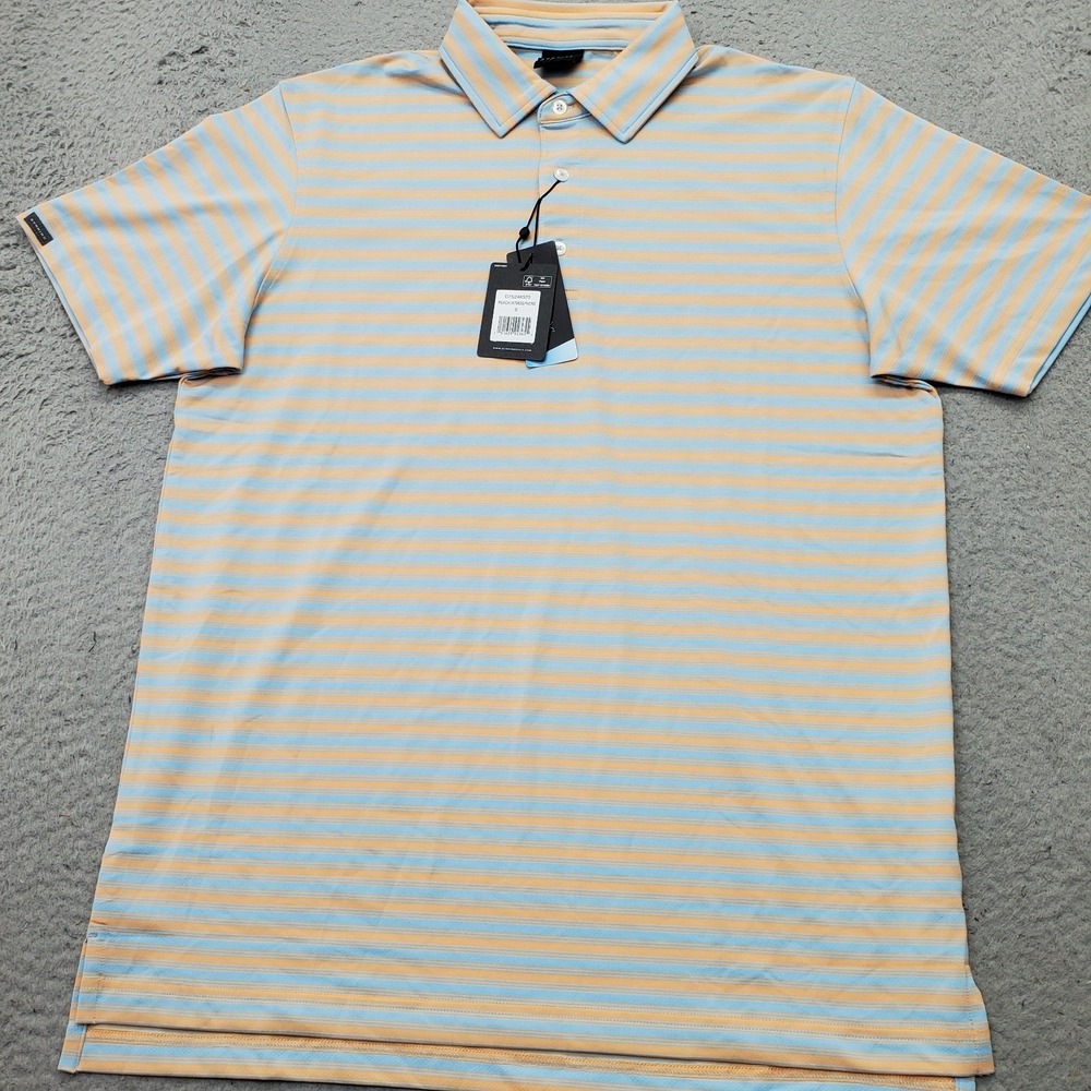 Dunning CoolMax Golf Polo Mens S Orange Striped Performance Stretch D7S24K570